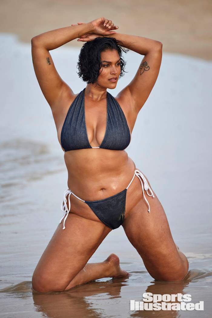 Jennifer Atilémile was photographed by Derek Kettela in Puerto Rico. Swimsuit byToxic Sadie Swimwear.